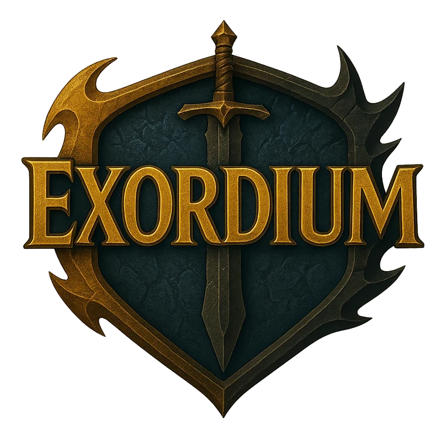 Exordium crest — a sword over a dark shield